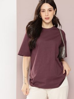DILLINGER - Women Oversized Half Sleeve Brown T-Shirt