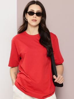 DILLINGER - Women Oversized Half Sleeve Red T-Shirt