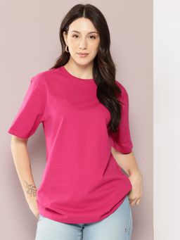 DILLINGER - Women Oversized Half Sleeve Magenta T-Shirt