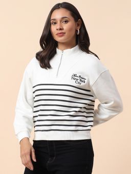 Cantabil - Women Off White Regular Fit Breathable with Color Fastness Sweatshirt