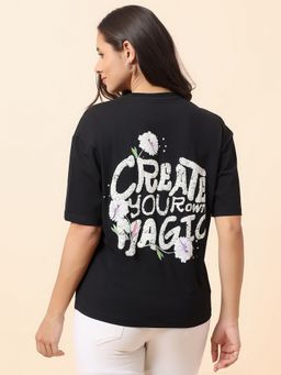 Cantabil - Women Typography Print Black T-Shirt