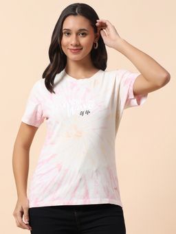 Cantabil - Women Tie & Dye Print Pink T-Shirt