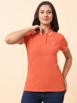 Cantabil - Women Half Sleeve Rust Polo T-Shirt