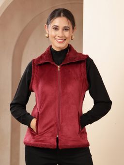 Nayam by lakshita - Wool Maroon Collar Neck Solid Jacket