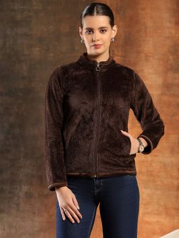 Nayam by lakshita - Brown Wool High Neck Solid Jacket