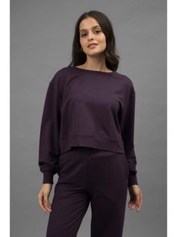 NeceSera - Women Bordeaux Bamboo Terry Open Back Purple Sweatshirt