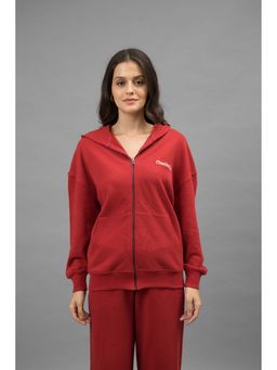 NeceSera - Women Red Checked Out Cotton Terry Zip-Up Hoodie