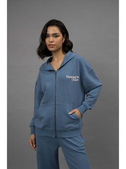 NeceSera - Women Blue Thriving In Chaos Cotton Terry Zip-Up Hoodie