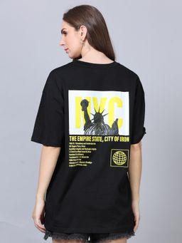 SILISOUL - Women Black Oversized Graphic Printed Cotton T-Shirt