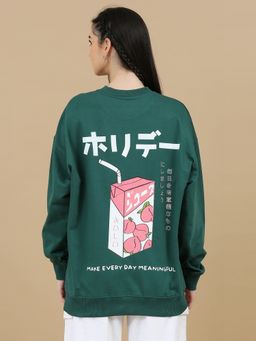SILISOUL - Women Green Printed Oversized Sweatshirt