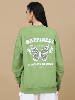 SILISOUL - Women Green Printed Oversized Sweatshirt