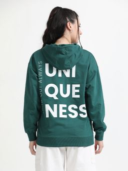 SILISOUL - Women Green Graphic Printed Oversized Hoodie