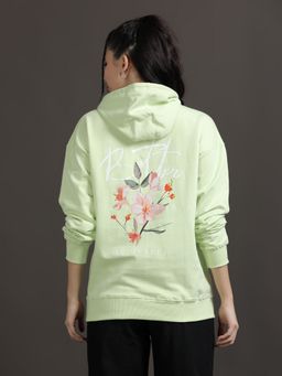 SILISOUL - Women Lime Green Graphic Printed Oversized Hoodie