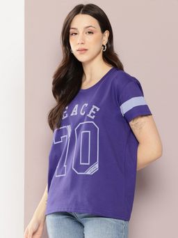 DILLINGER - Women Boxy Regular Navy Blue T-Shirt