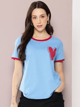 DILLINGER - Women Boxy Regular Embroidery Blue T-Shirt