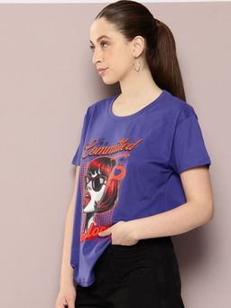 DILLINGER - Blue Women Boxy Regular Graphic Printed T-Shirt