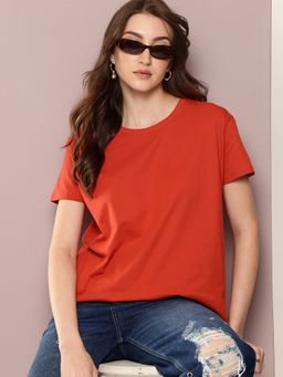 DILLINGER - Women Boxy Regular Plain Red T-Shirt