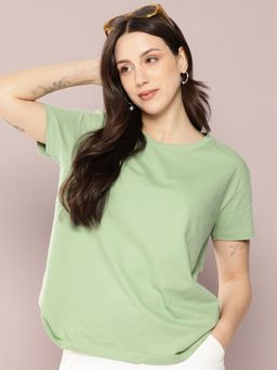 DILLINGER - Women Boxy Regular Plain Green T-Shirt