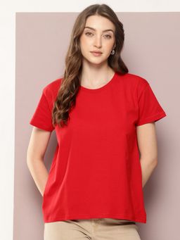 DILLINGER - Women Boxy Regular Red Plain T-Shirt