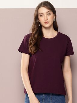 DILLINGER - Women Boxy Regular Plain Burgundy T-Shirt