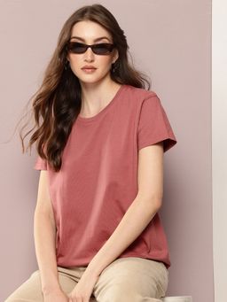 DILLINGER - Women Boxy Regular Plain Mauve T-Shirt