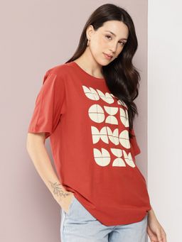 DILLINGER - Women Oversized Printed Red T-Shirt