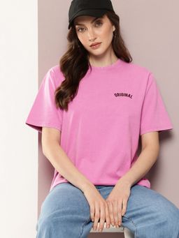 DILLINGER - Women Oversized Solid Pink T-Shirt