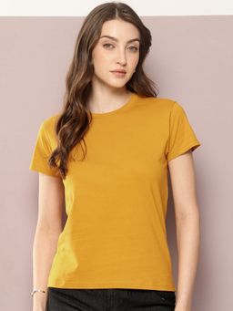DILLINGER - Women Regular Fit Plain Yellow T-Shirt