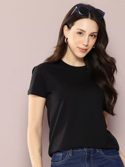 DILLINGER - Women Regular Fit Plain Black T-Shirt