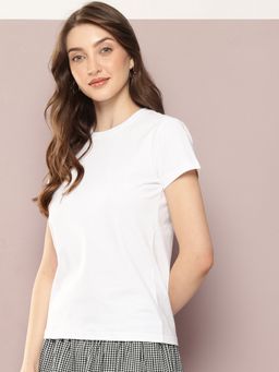 DILLINGER - Women Regular Fit Plain White T-Shirt