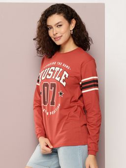 DILLINGER - Women Oversized Full Sleeve Red T-Shirt