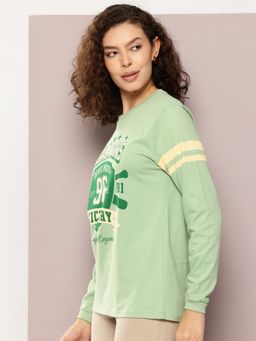 DILLINGER - Women Oversized Full Sleeve Green T-Shirt