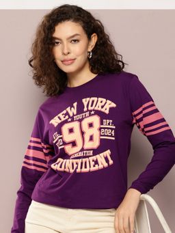 DILLINGER - Women'S Oversized Full Sleeve Purple T-Shirt