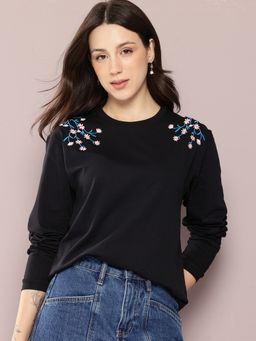 DILLINGER - Women'S Oversized Full Sleeve Embroidery Black T-Shirt