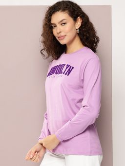 DILLINGER - Women Oversized Full Sleeve Chanley Embroidery Lavender T-Shirt