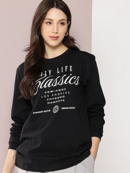 DILLINGER - Women'S Oversized Full Sleeve Typography Black T-Shirt