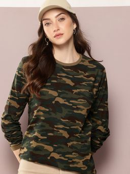 DILLINGER - Women Oversized Camouflage Printed Khaki T-Shirt