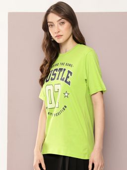 DILLINGER - Women Oversized Typography Print Green T-Shirt