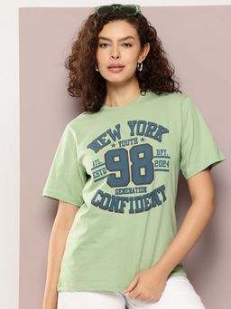 DILLINGER - Women Green Oversized Half Sleeve T-Shirt