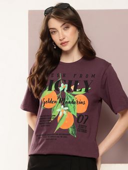 DILLINGER - Women Brown Oversized Graphic Printed T-Shirt