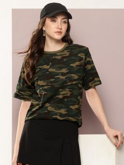 DILLINGER - Women Oversized Camouflage Printed Khaki T-Shirt