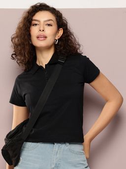 DILLINGER - Women Regular Fit Black Polo T-Shirt