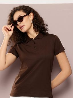 DILLINGER - Women Regular Fit Brown Polo T-Shirt