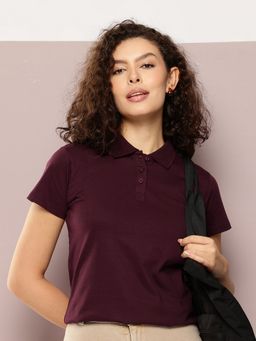 DILLINGER - Women Regular Fit Wine Polo T-Shirt