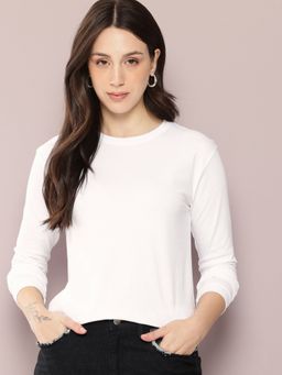DILLINGER - Women Full Sleeve Regular Fit Plain White T-Shirt