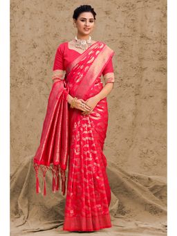 EXCLUSIVA - Pink Banarasi Saree with Unstitched Blouse