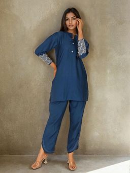 Dora Dori - Blue Chanderi Straight Co-Ord Set