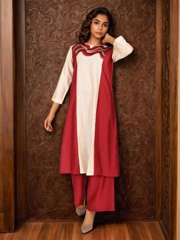 Dora Dori - Beige Chanderi Kurta with Palazzo Kurta with Pant