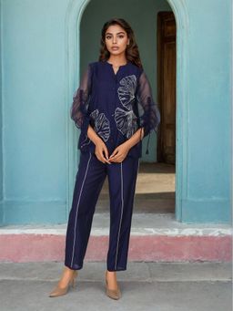 Dora Dori - Blue Chanderi Organza Embroidered Co-Ord Set