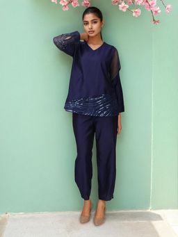 Dora Dori - Blue Chanderi Organza Sequin Co-Ord Set